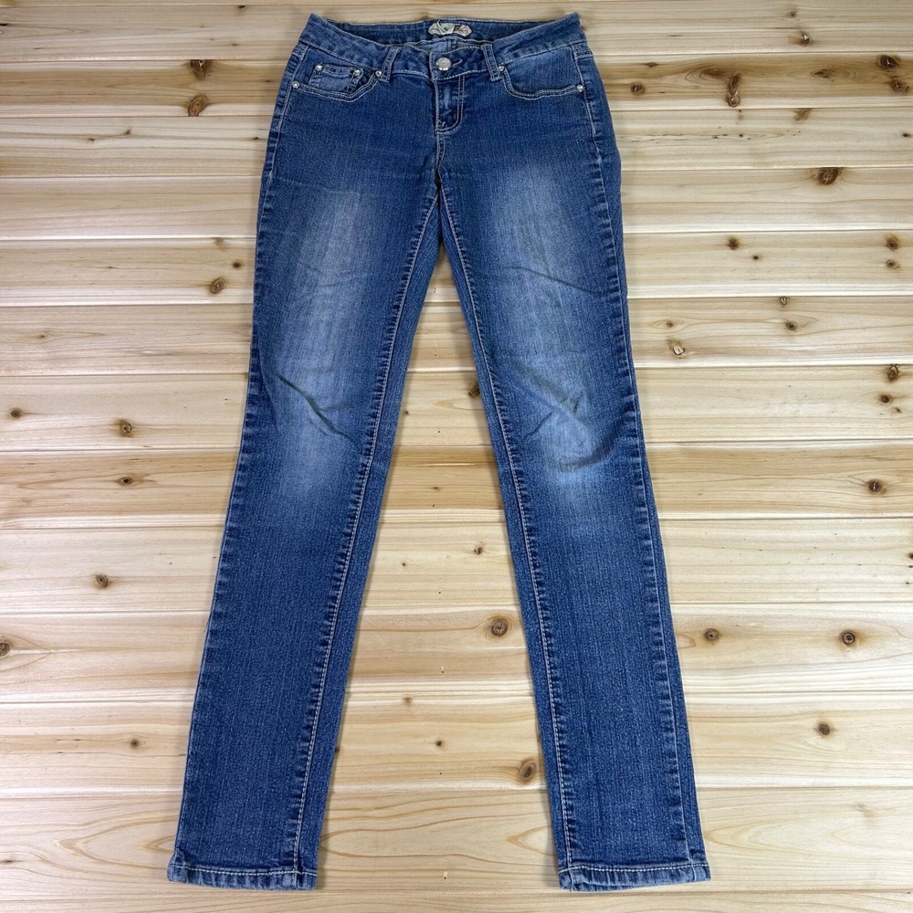 Boom Boom Jeans Womens 5 Skinny Embroidered Rhinestone Low Rise Denim Jeans